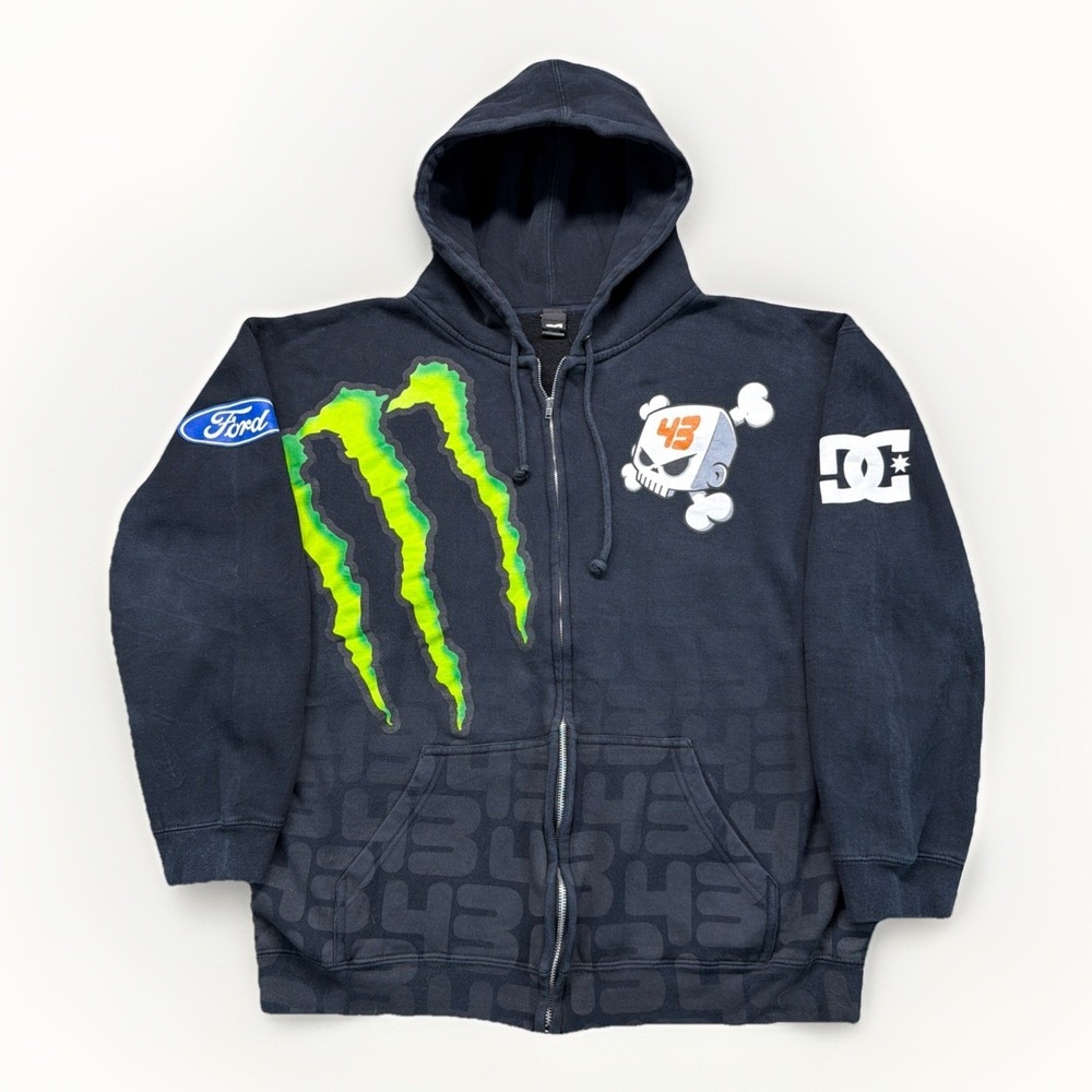 Y2K DC x Monster Energy Ken Block #43 Rally Car Full Zip Hoodie RARE Sz Large